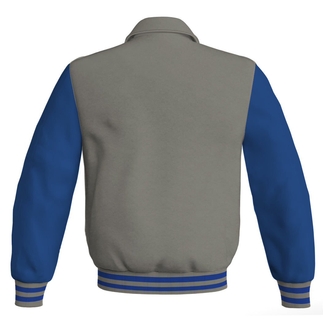 Luxury Bomber Classic Jacket Gray Body and Blue Leather