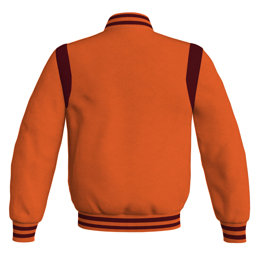 Letterman Baseball Bomber Retro Jacket Orange Body Maroon Leather Inserts