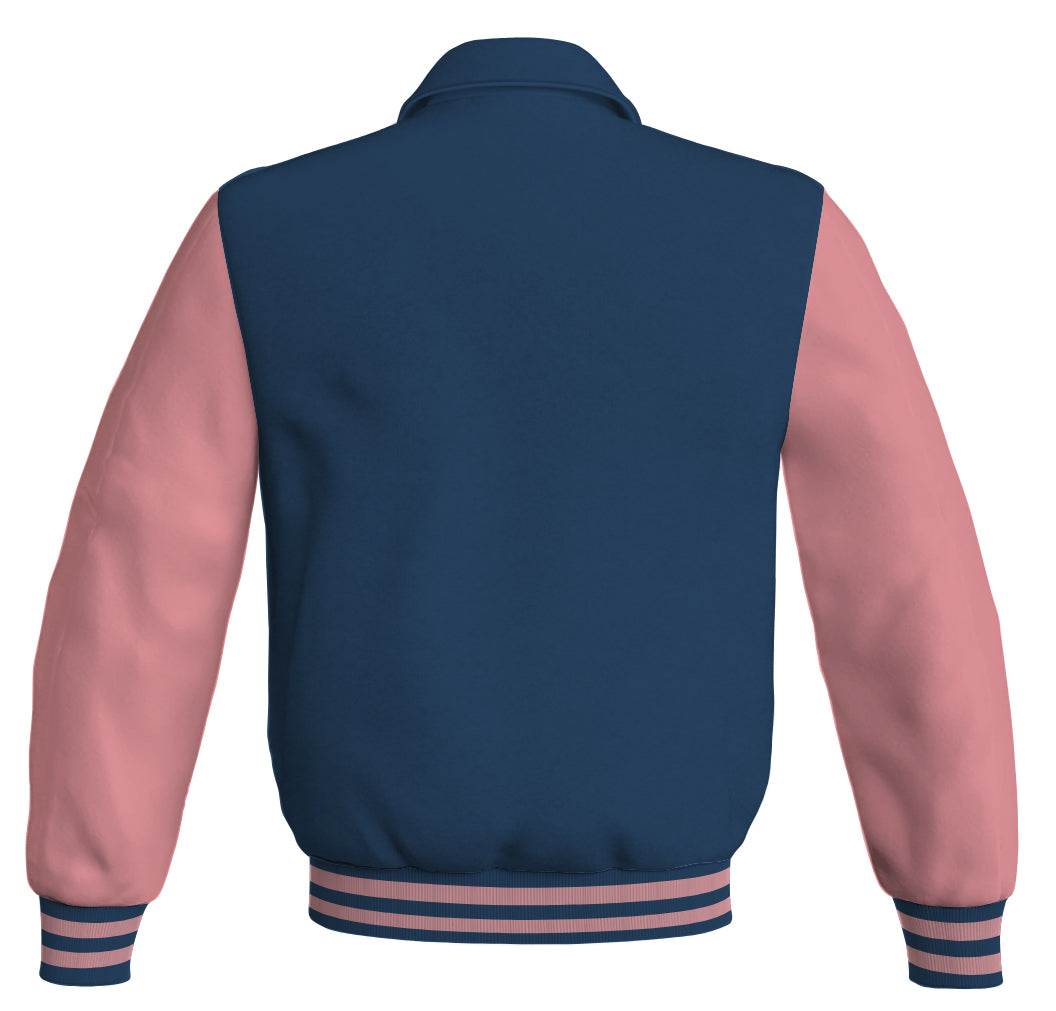 Luxury Bomber Classic Jacket Navy Blue Body and Pink Leather 