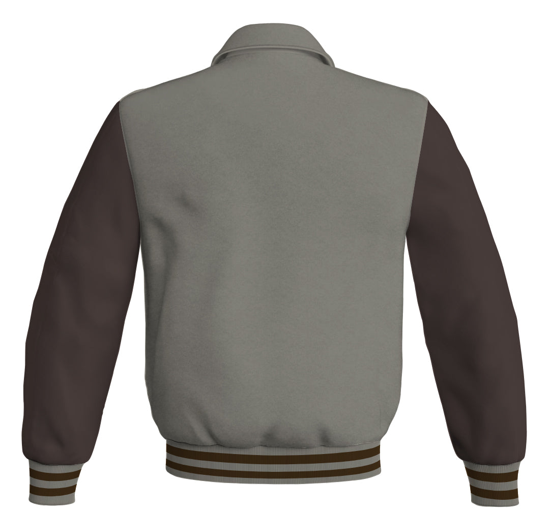 Luxury Bomber Classic Jacket Gray Body and Brown Leather