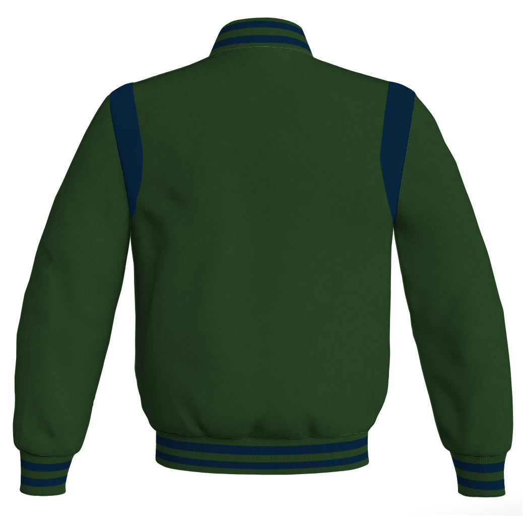 Letterman Baseball Bomber Retro Jacket Forest Green Body Navy Blue Leather jackets