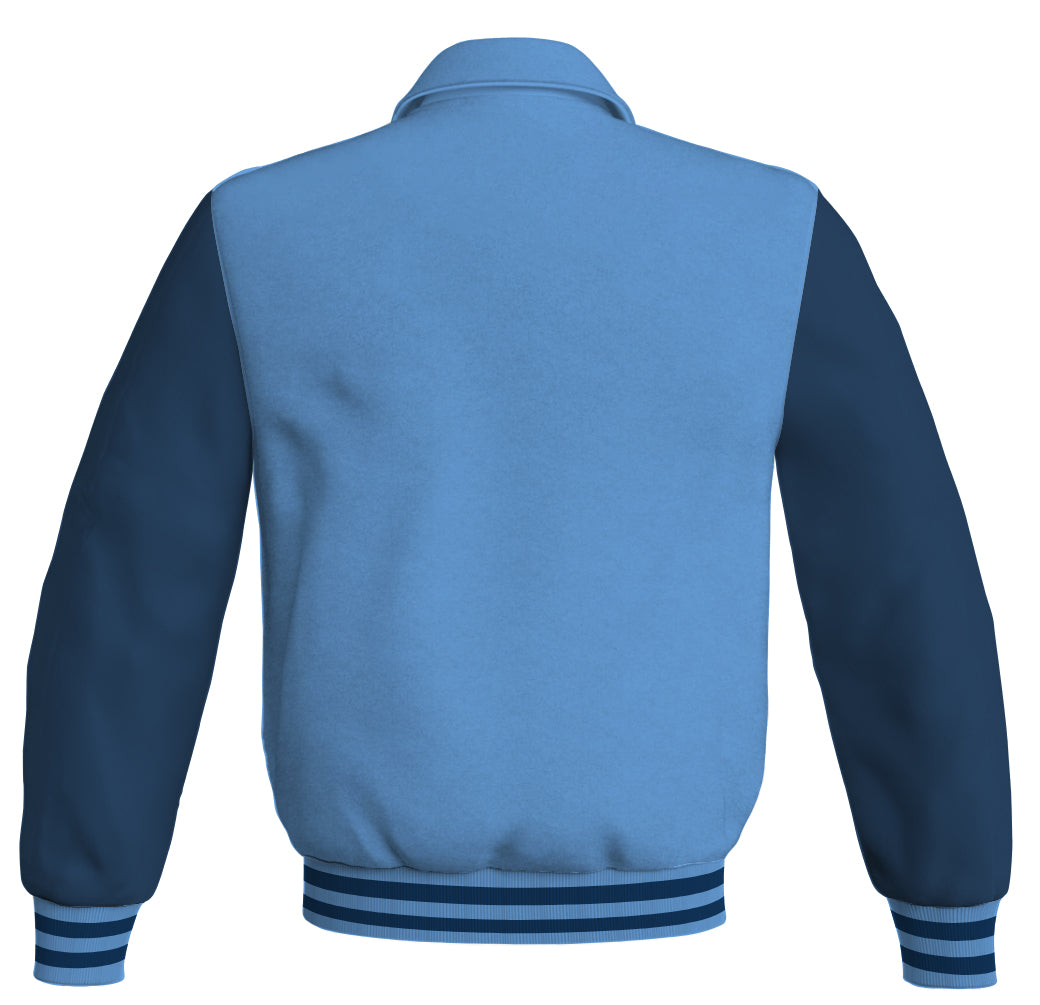 Luxury Bomber Classic Jacket Sky Blue Body and Navy Blue Leather 