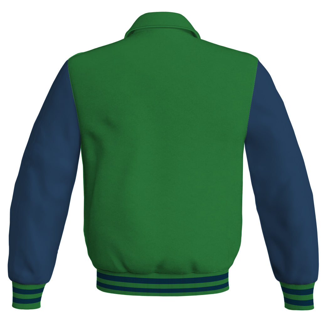 Luxury Bomber Classic Jacket Green Body and Navy Blue Leather 