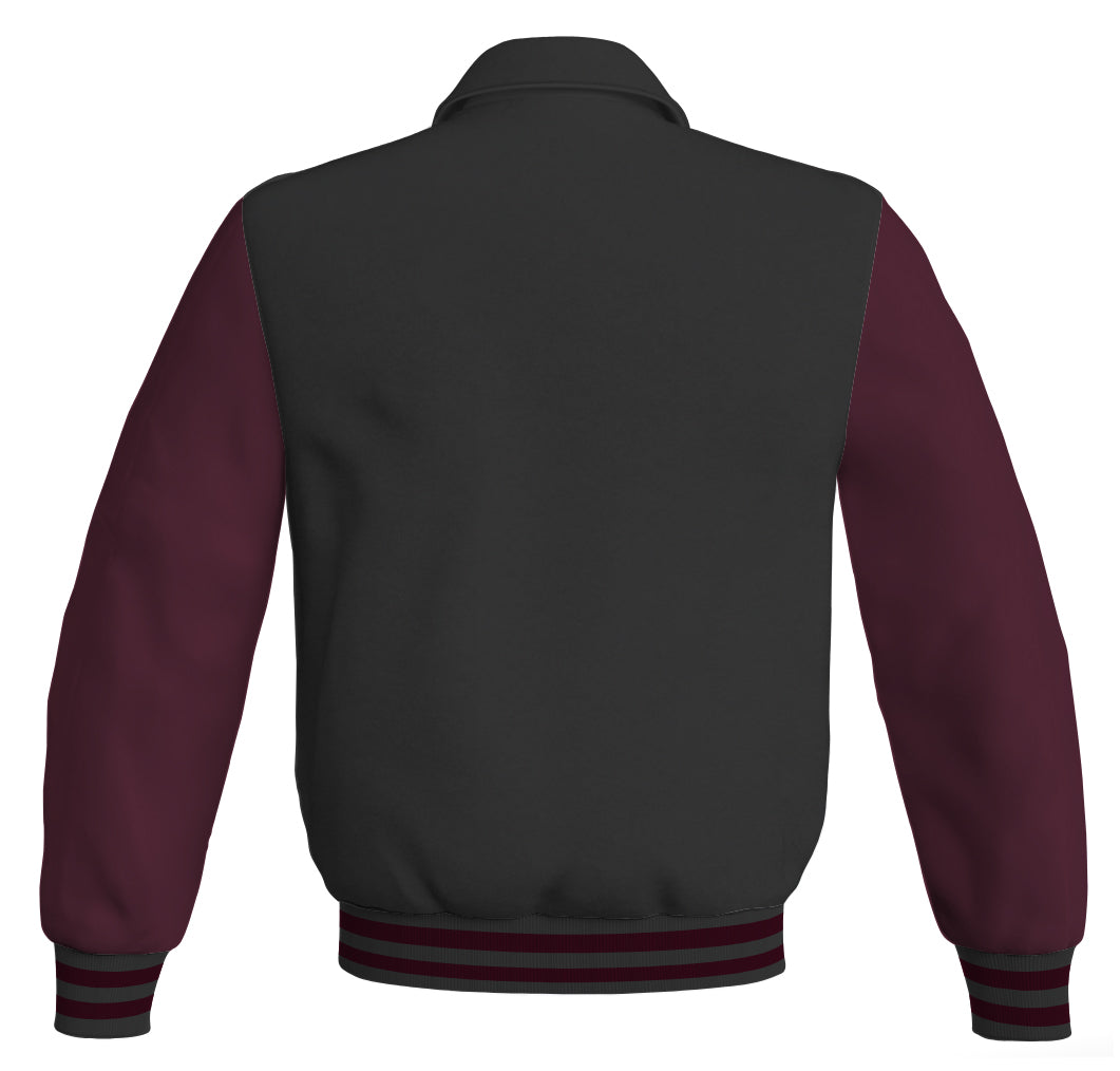 Luxury Bomber Classic Jacket Black Body and Maroon Leather 