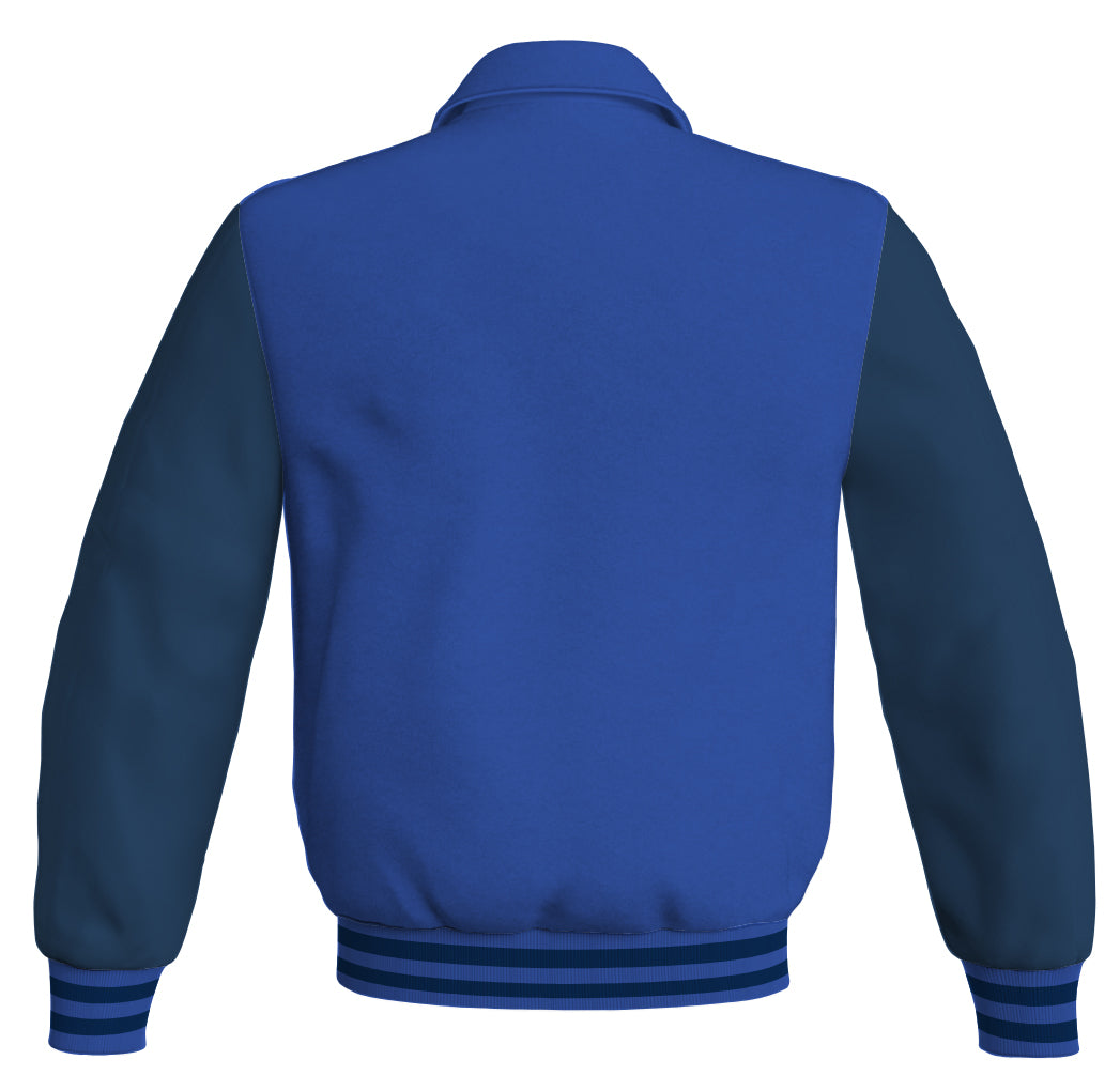 Luxury Bomber Classic Jacket Royal Blue Body and Navy Blue Leather 