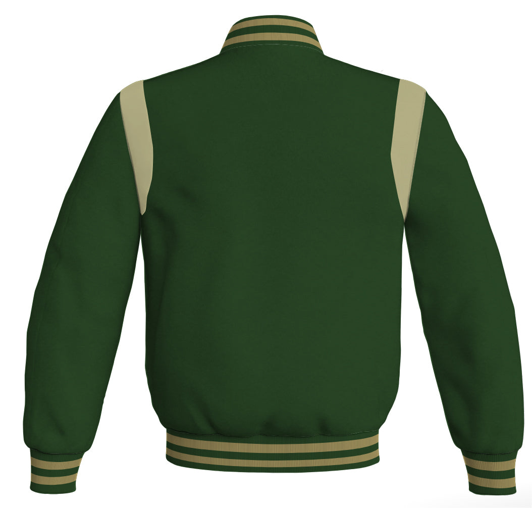 Letterman Baseball Bomber Retro Jacket Forest Green Body Cream Leather jacket