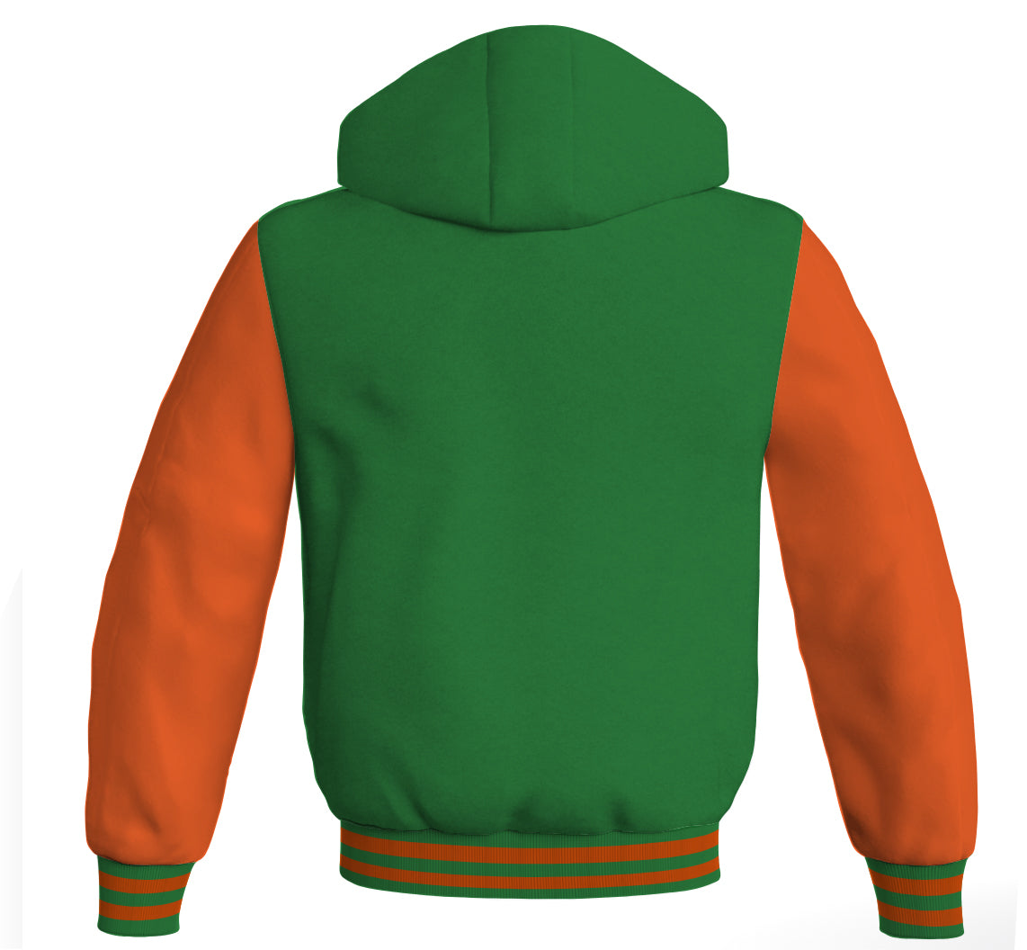 Letterman Bomber Hoodie Jacket Green Body Orange Leather 