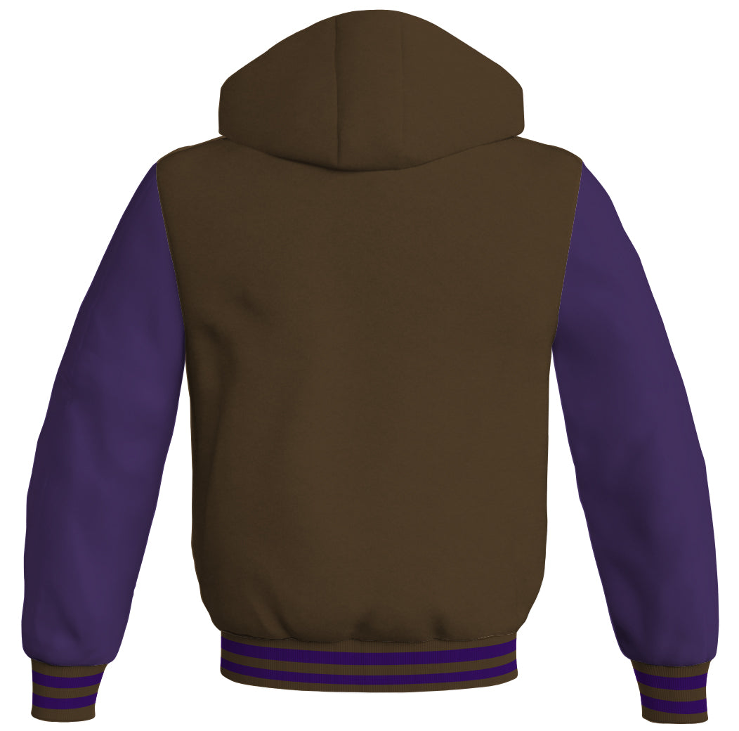 Letterman Bomber Hoodie Jacket Brown Body Purple Leather 