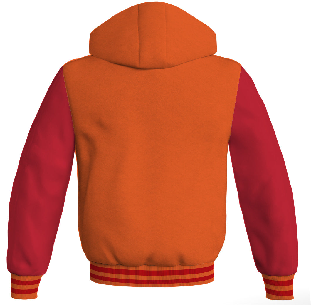 Letterman Bomber Hoodie Jacket Orange Body Red Leather 