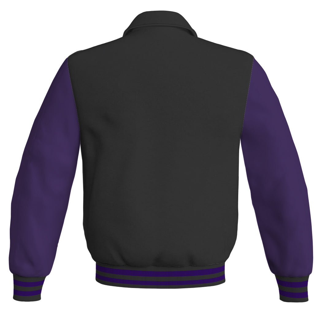 Bomber Classic Jacket Black Body and Purple Leather Sleeves