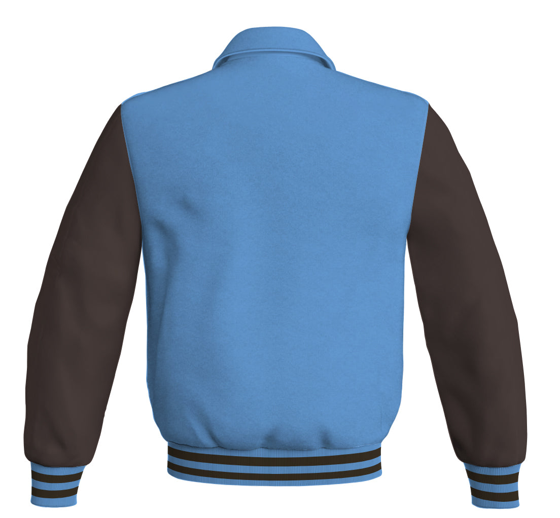 Luxury Bomber Classic Jacket Sky Blue Body and Brown Leather 