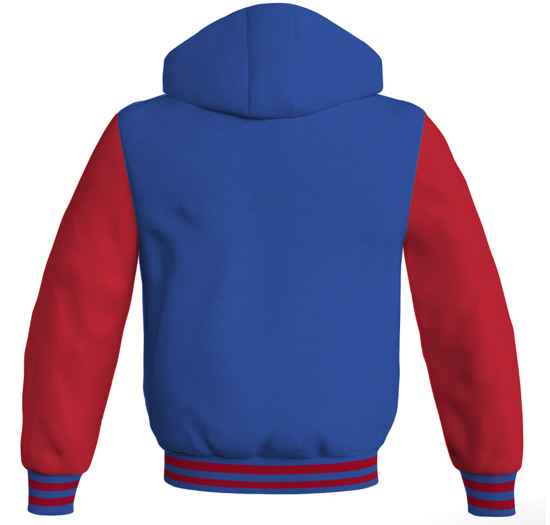 Letterman Bomber Hoodie Jacket Royal Blue Body Red Leather 