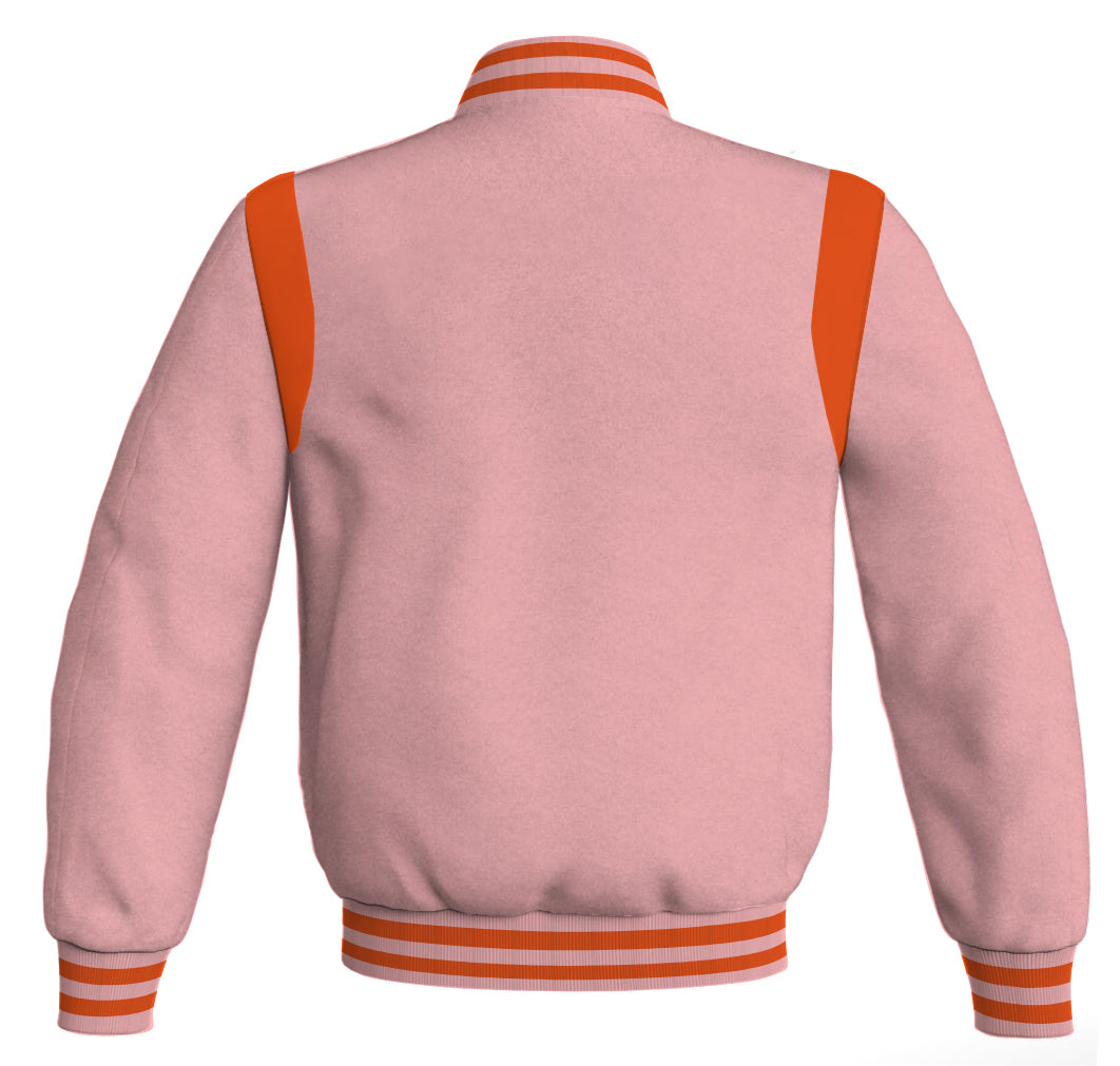 Letterman Baseball Bomber Retro Jacket Pink Body Orange Leather Inserts