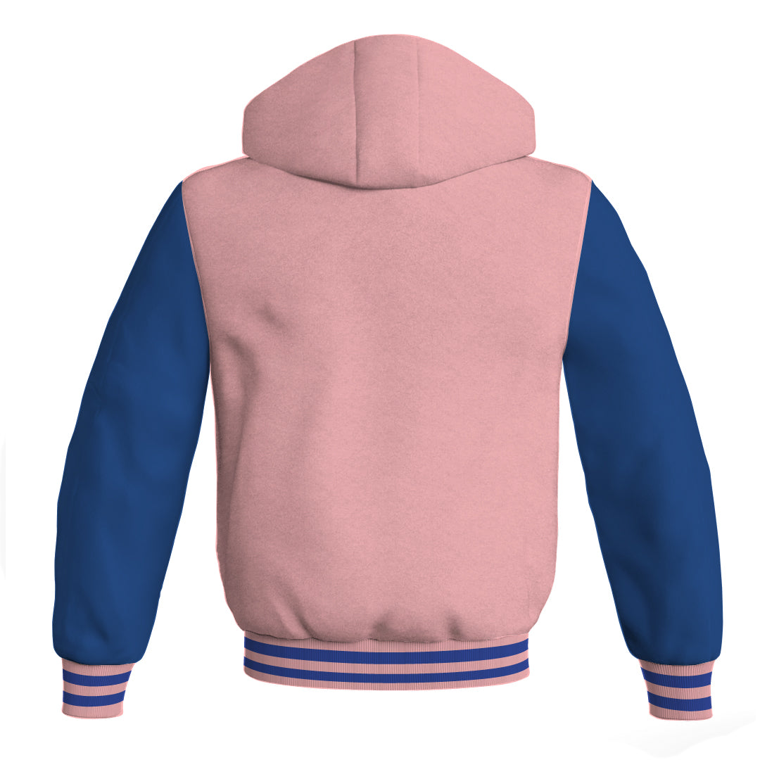 Letterman Bomber Hoodie Jacket Pink Body Blue Leather 