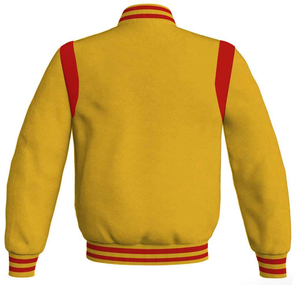 Letterman Baseball Bomber Retro Jacket Yellow/Gold Body Red Leather I