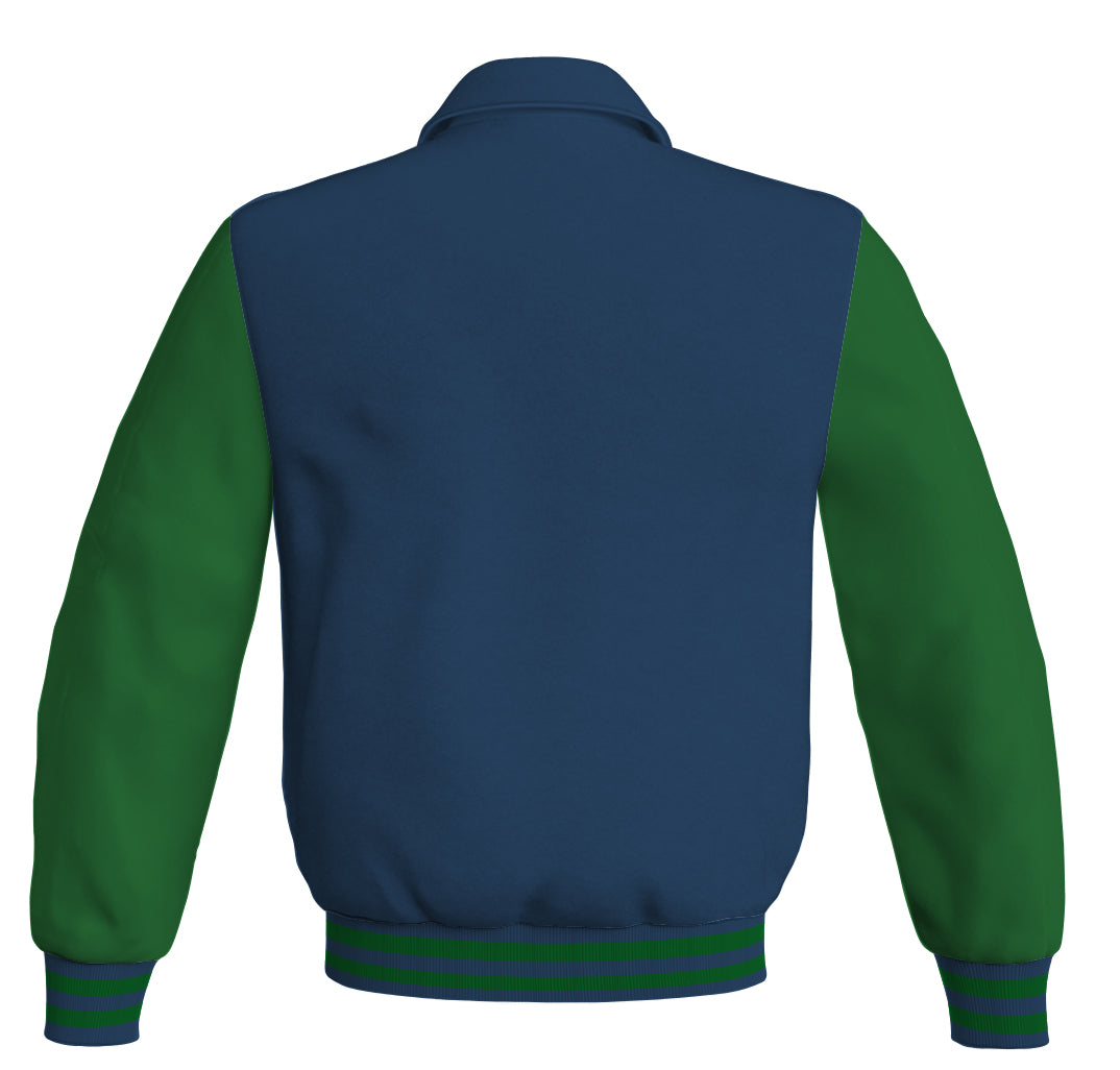 Luxury Bomber Classic Jacket Navy Blue Body and Green Leather