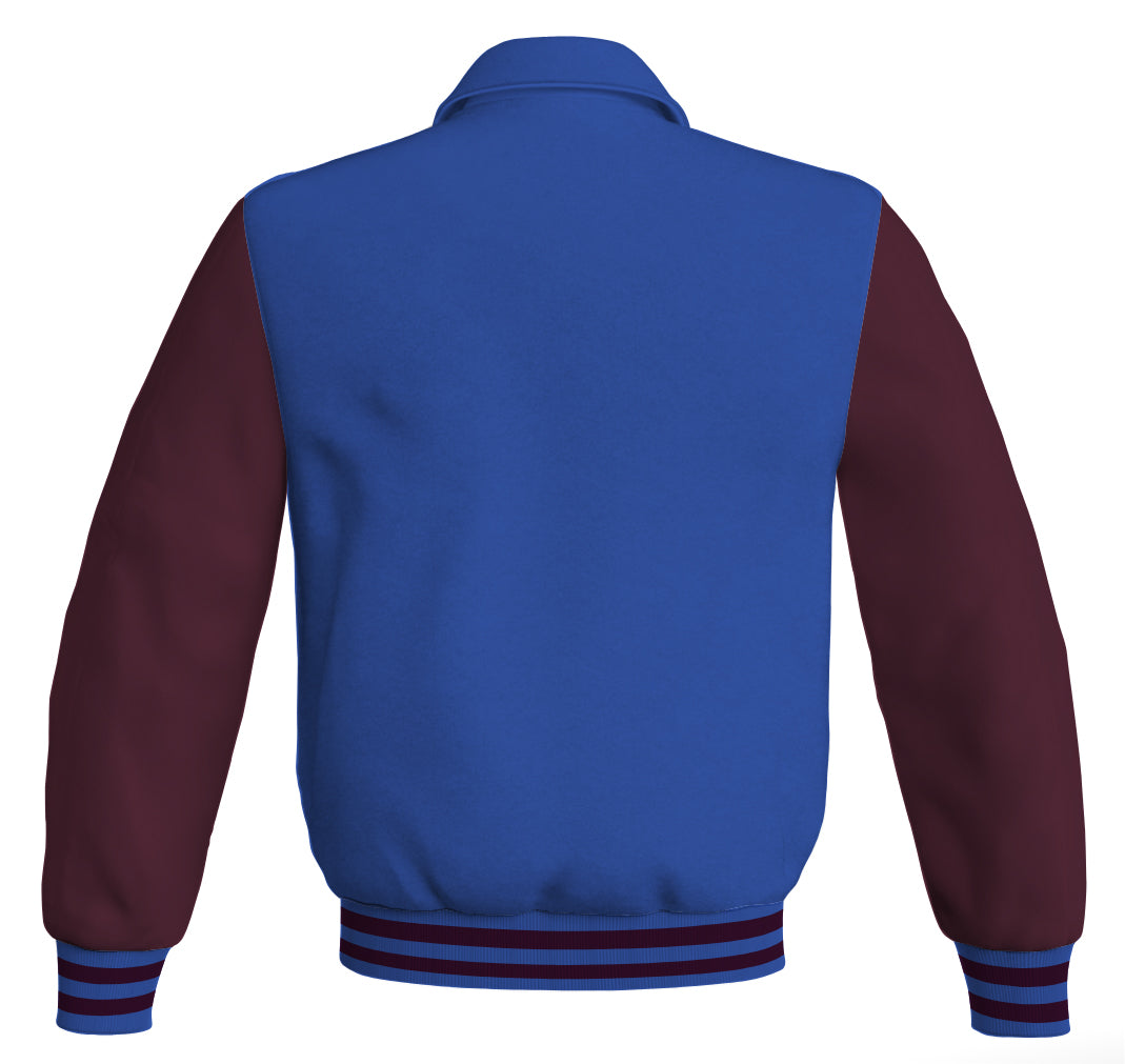 Luxury Bomber Classic Jacket Royal Blue Body and Maroon Leather 