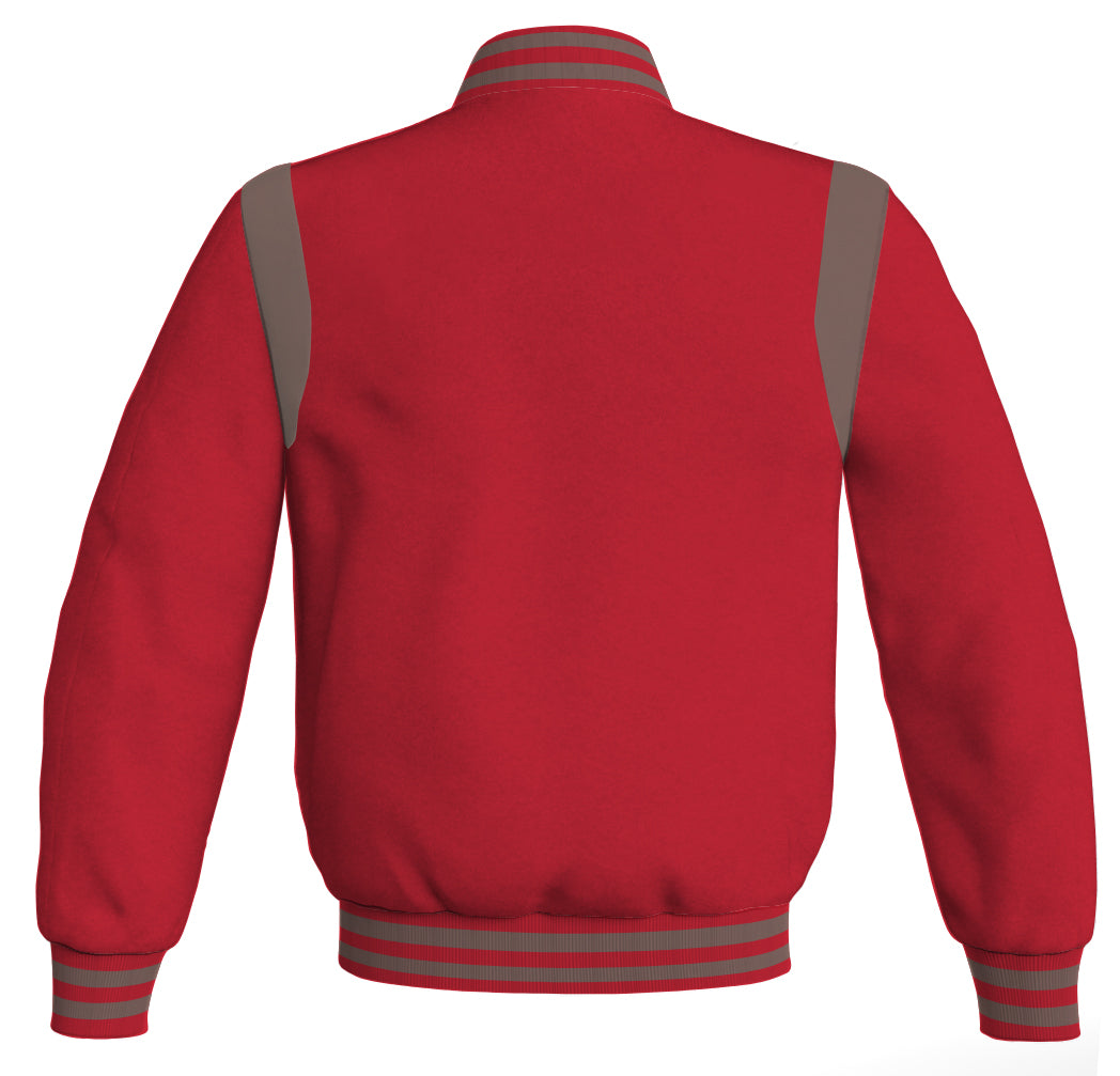 Red and gray Letterman Baseball Bomber Retro Jacket with leather inserts.