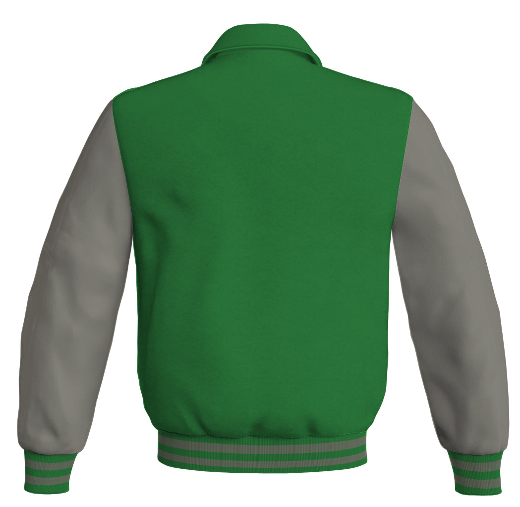 Luxury Bomber Classic Jacket Green Body and Gray Leather 