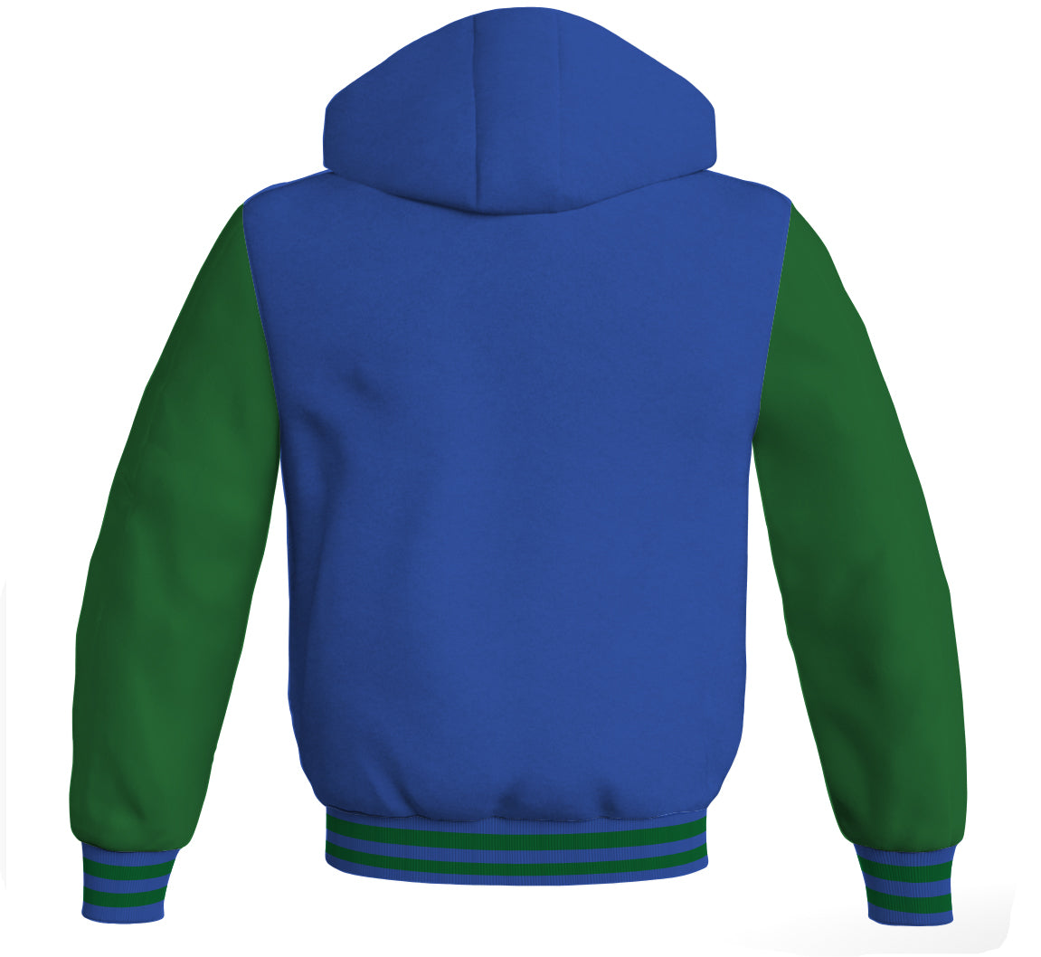 Letterman Bomber Hoodie Jacket Royal Blue Body Green Leather 