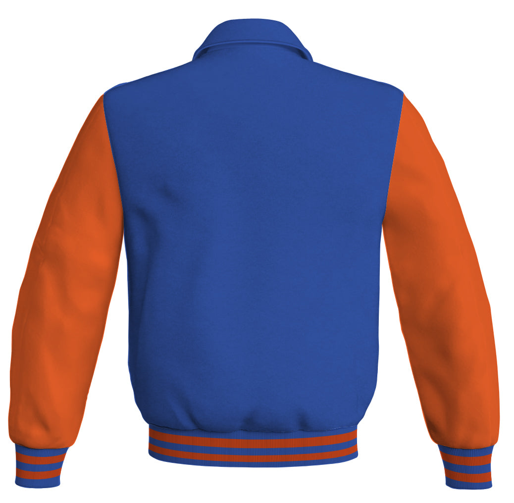 Luxury Bomber Classic Jacket Royal Blue Body and Orange Leather 