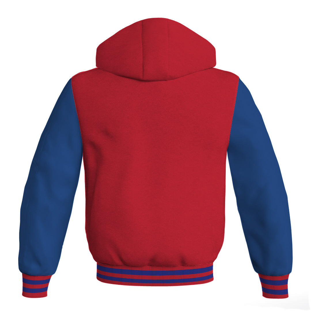 Letterman Bomber Hoodie Jacket Red Body Blue Leather 