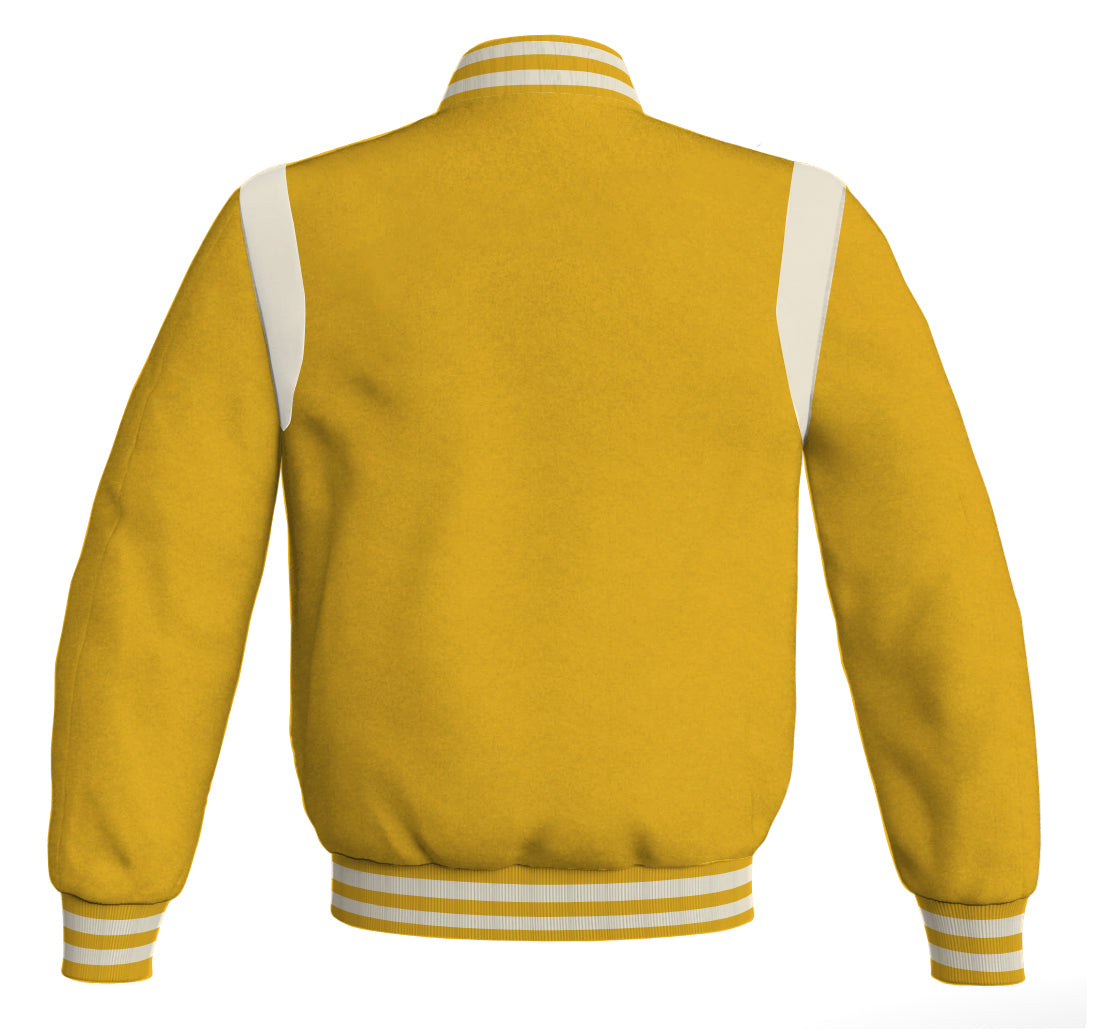 Letterman Baseball Bomber Retro Jacket Yellow/Gold Body White Leather 