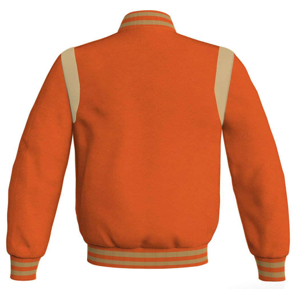 Letterman Baseball Bomber Retro Jacket Orange Body Cream Leather Inserts