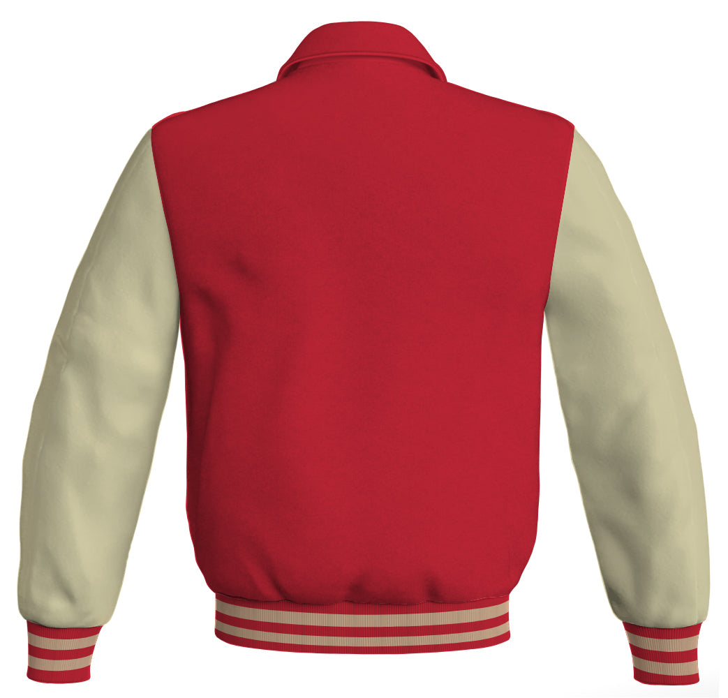 Luxury Bomber Classic Jacket Red Body and Cream Leather 