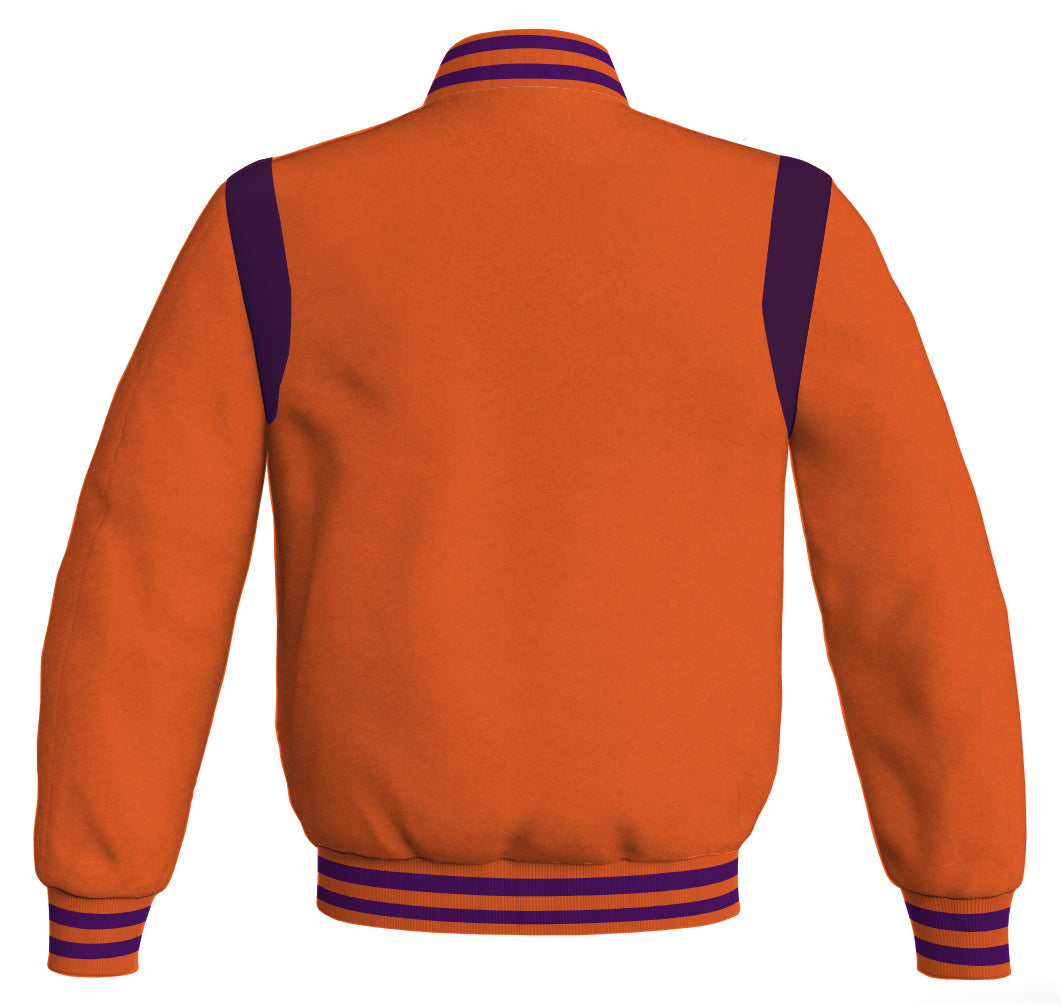 Letterman Baseball Bomber Retro Jacket Orange Body Purple Leather Inserts