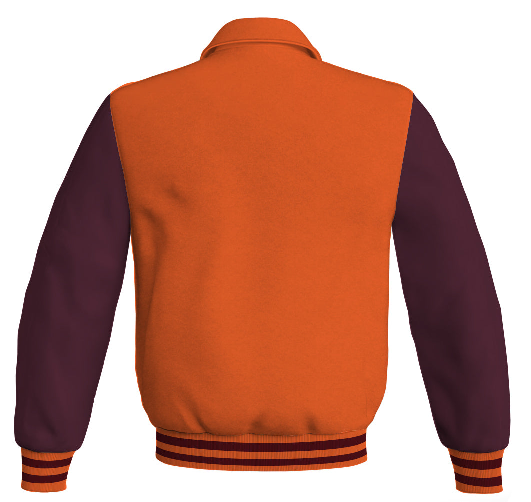 Luxury Bomber Classic Jacket Orange Body and Maroon Leather 