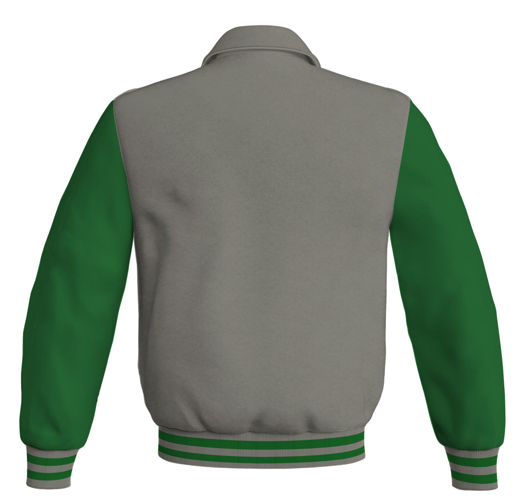 Luxury Bomber Classic Jacket Gray Body and Green Leather