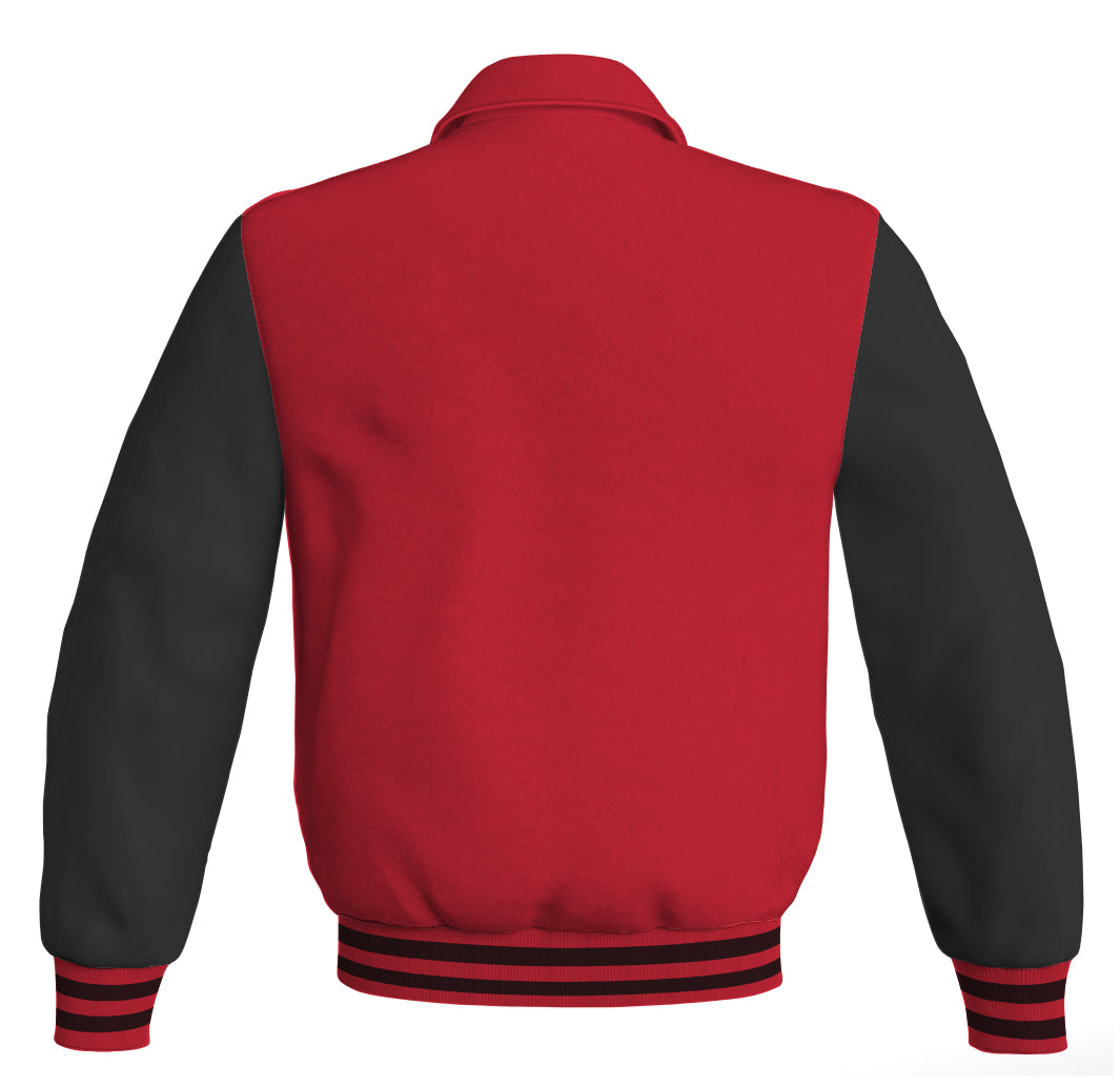 Luxury Bomber Classic Jacket Red Body and Black Leather 