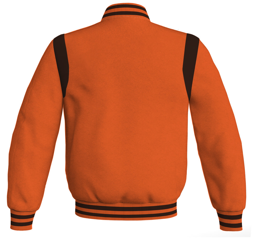 Letterman Baseball Bomber Retro Jacket Orange Body Black Leather Inserts