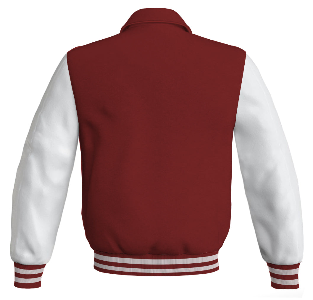 Luxury Bomber Classic Jacket Maroon Body and White Leather 