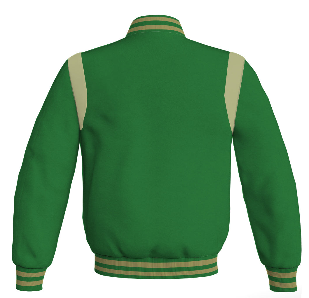 Letterman Baseball Bomber Retro Jacket Green Body Cream Leather Inserts