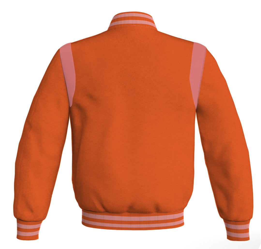 Letterman Baseball Bomber Retro Jacket Orange Body Pink Leather Inserts