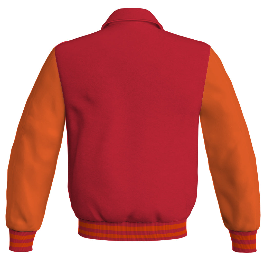 Luxury Bomber Classic Jacket Red Body and Orange Leather 