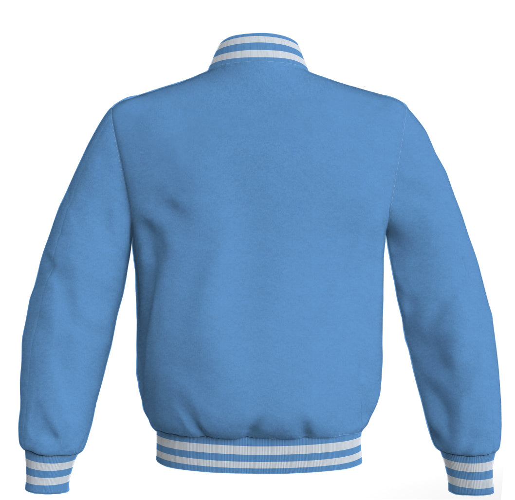 Letterman Jacket Bomber Sky Blue Body Sleeves Wool Fleece Personalized Varsity Jacket