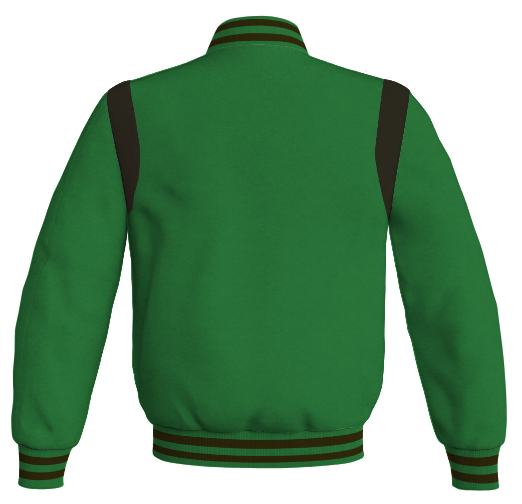 Letterman Baseball Bomber Retro Jacket Green Body Brown Leather Inserts