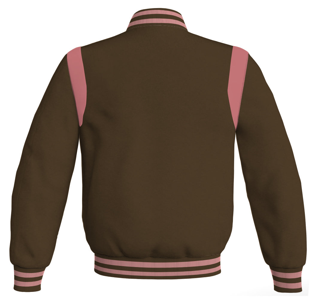 Letterman Baseball Bomber Retro Jacket: Brown body with pink leather inserts.