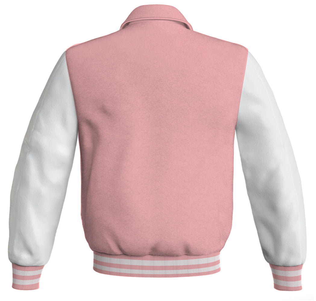 Luxury Bomber Classic Jacket Pink Body and White Leather 