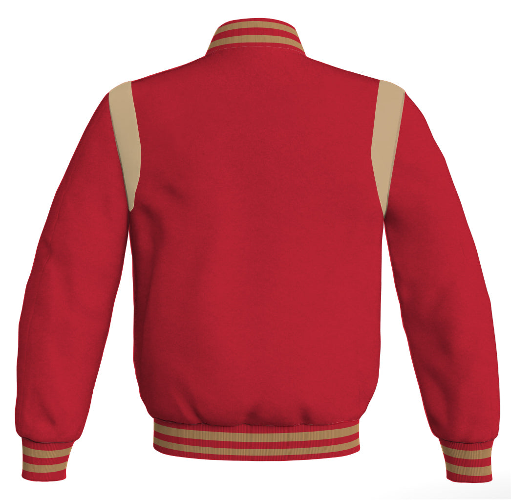 Letterman Baseball Bomber Retro Jacket Red Body Cream Leather Inserts