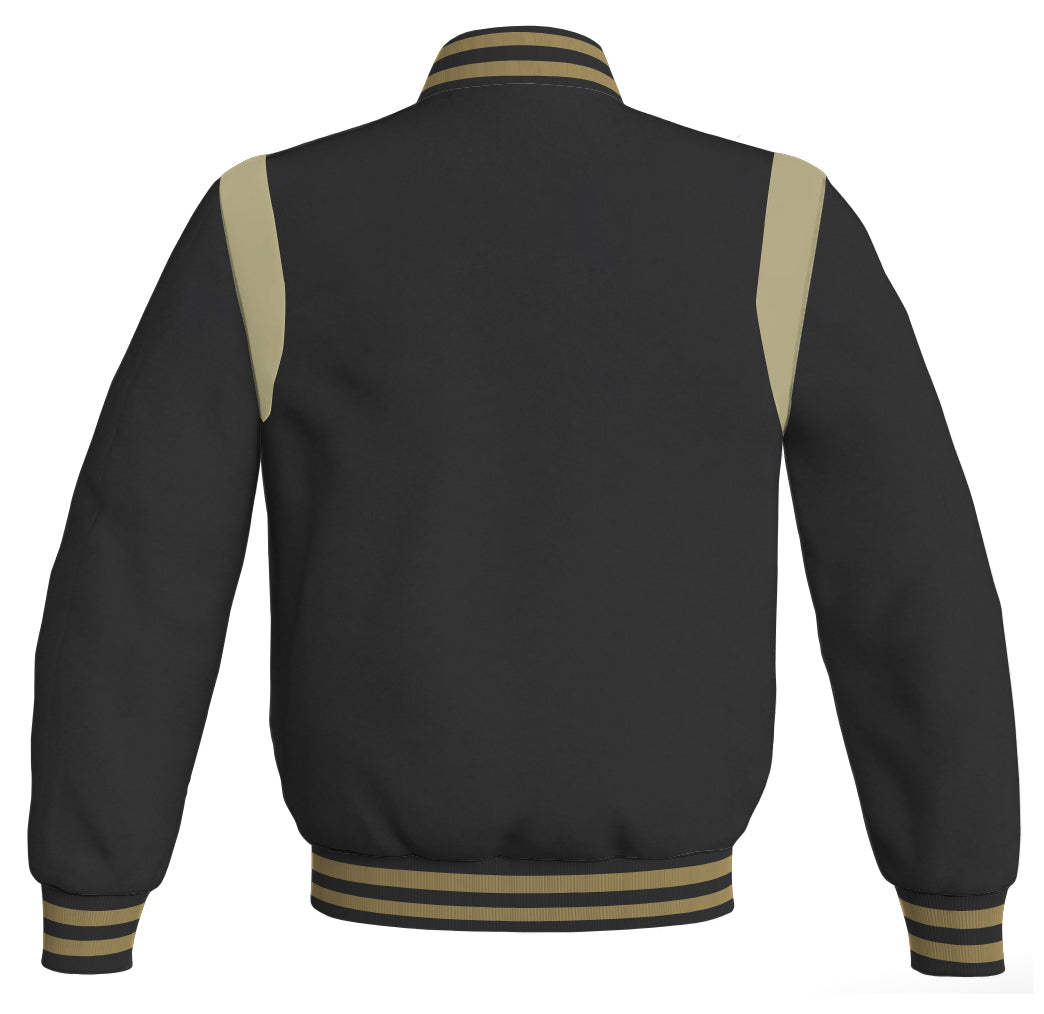 Retro black Letterman baseball bomber jacket with cream leather inserts.