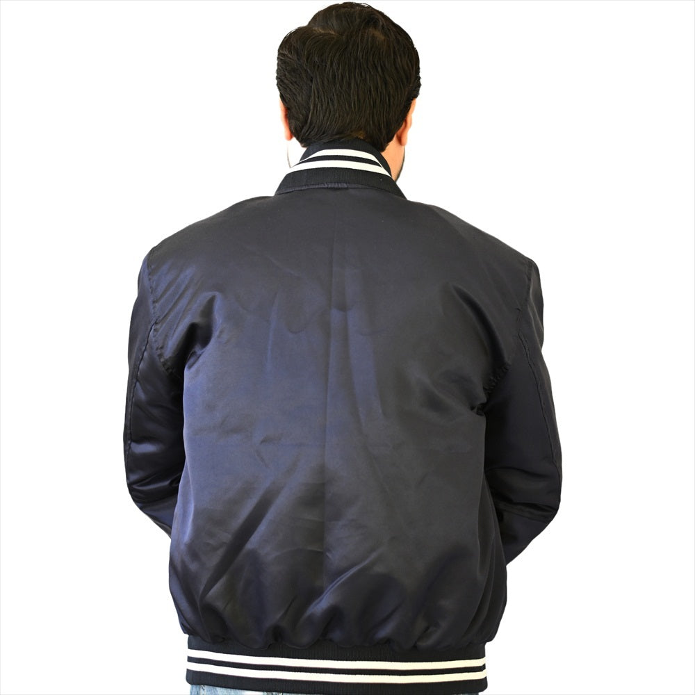 Varsity Jacket Mens Navy Blue Satin Jacket Mens Letterman Jacket