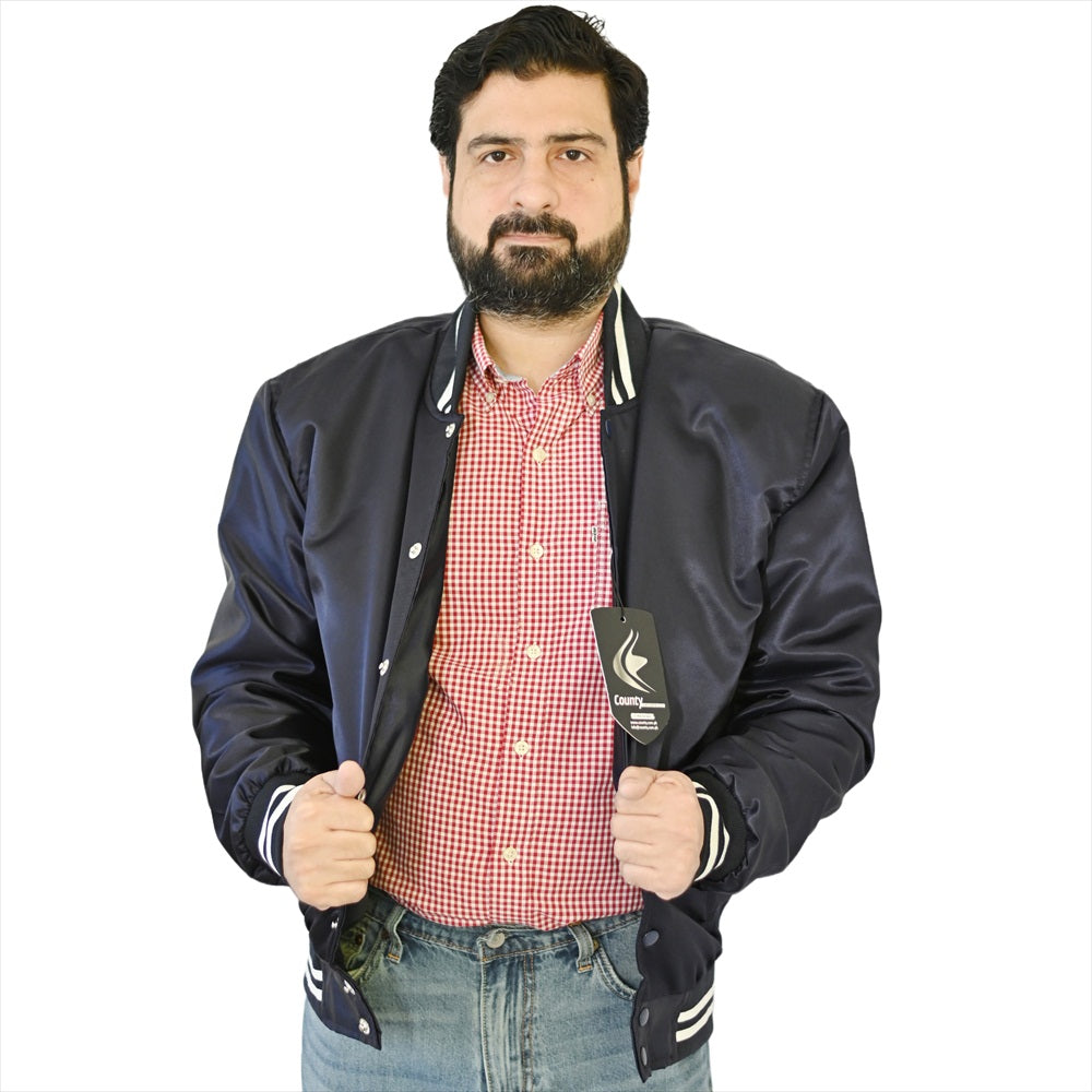 Varsity Jacket Mens Navy Blue Satin Jacket Mens Letterman Jacket