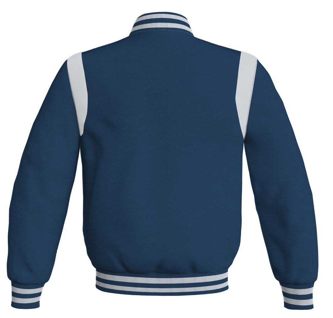 Letterman Baseball Bomber Retro Jacket Navy Blue Body White Leather Inserts