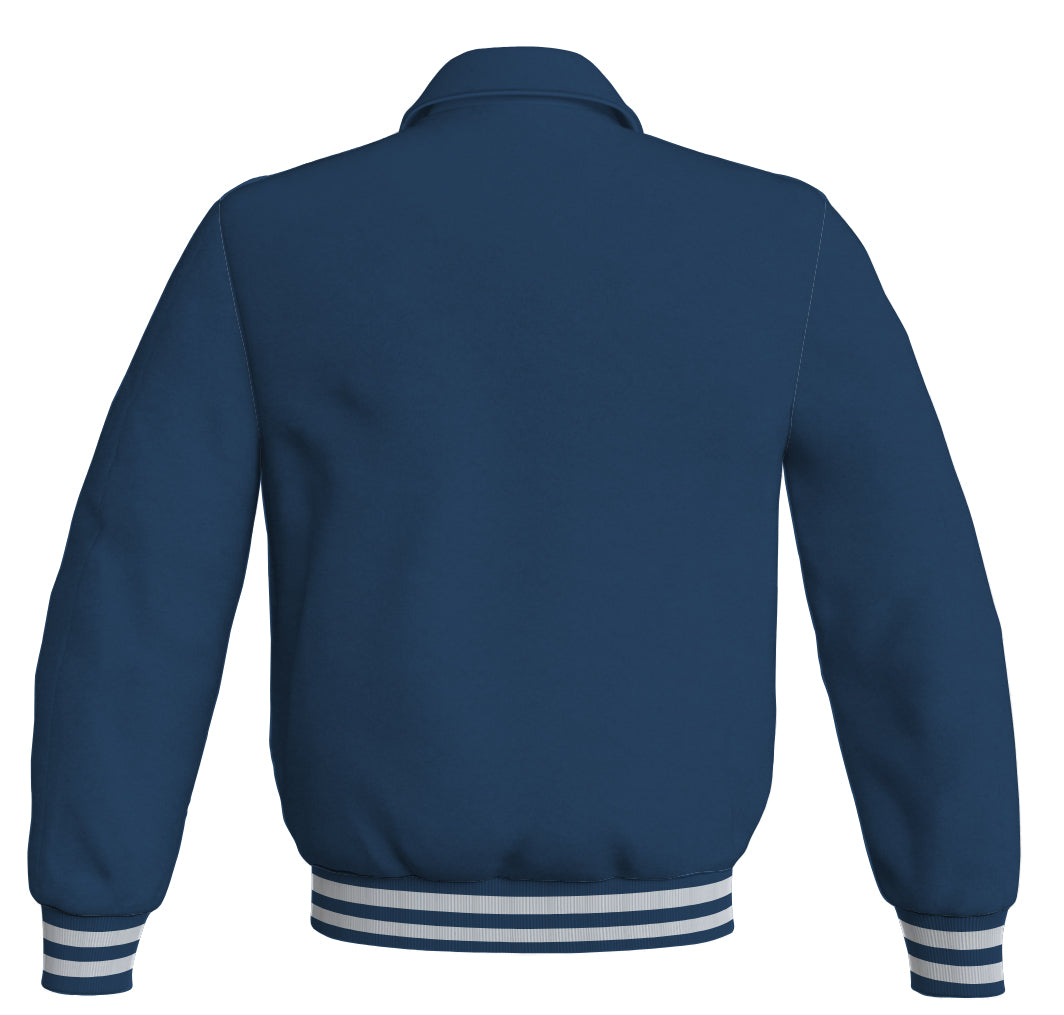 Baseball Letterman Bomber Jacket in Navy Blue: Classic satin sports wear for a stylish look.