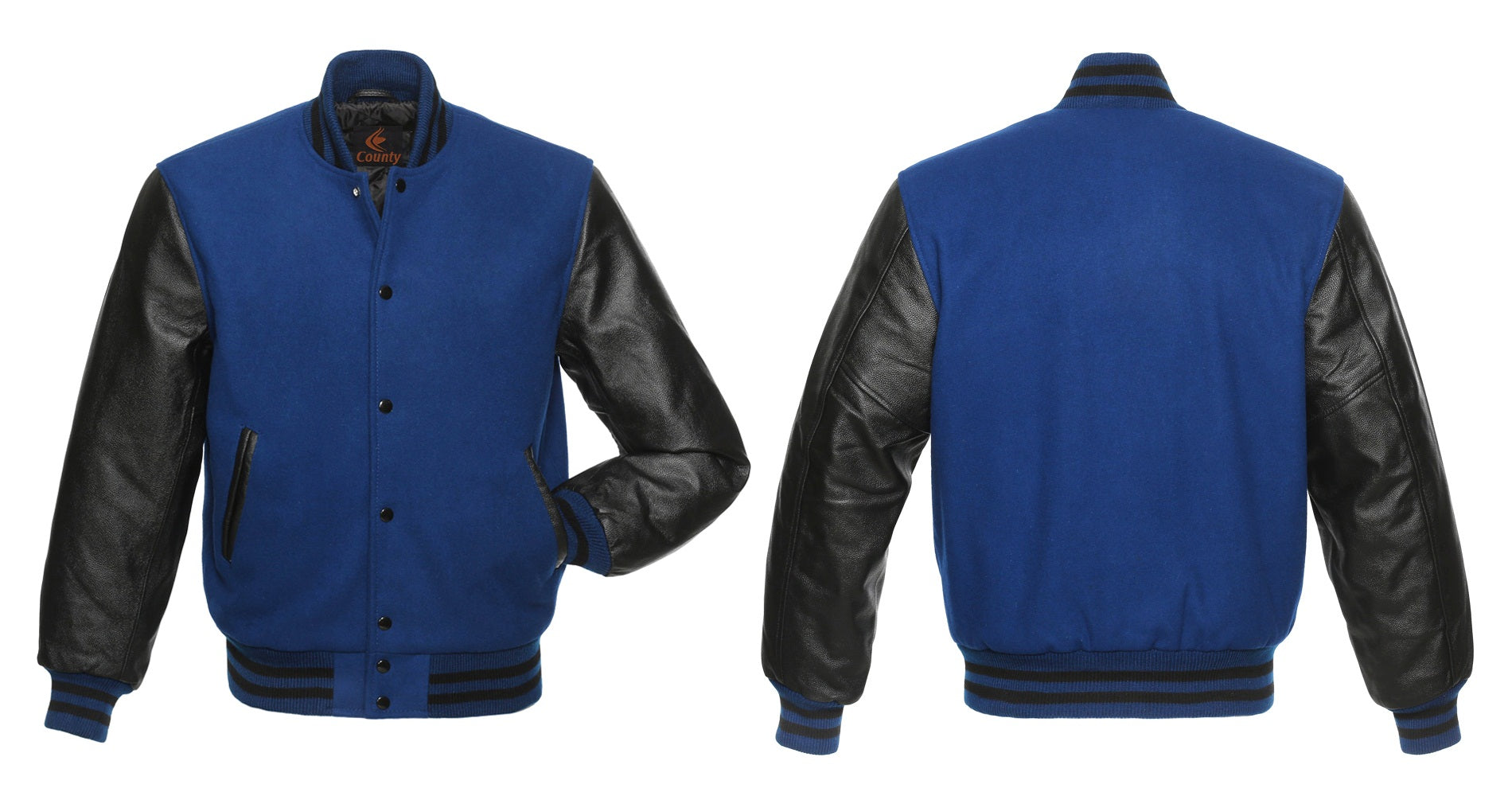 Varsity Jacket Women Royal Blue Body and Black Leather Sleeves Varsity Jacket