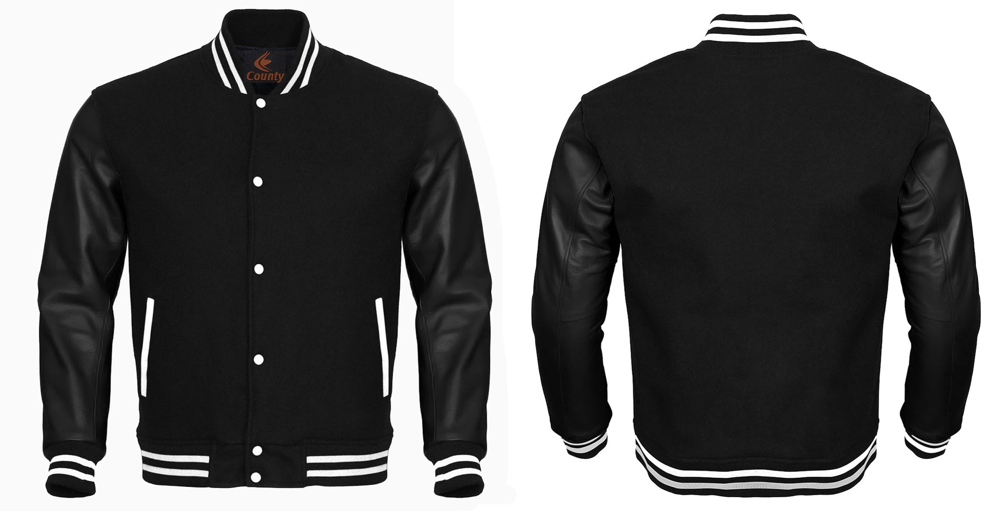 Letterman Jacket with Black Body and Black Leather Sleeves